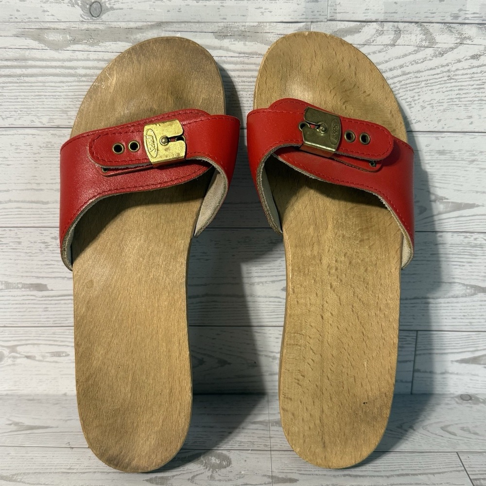 Dr Scholls Original Wooden Slides Sz 8 Made Austria Clogs Exercise Sandals Shoes
